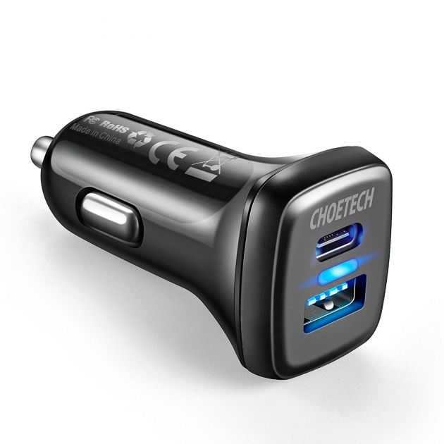Carregador de Smartphone Veicular Duplo USB 3.0 e USB-C Ultra Rápido 36W da Choetech